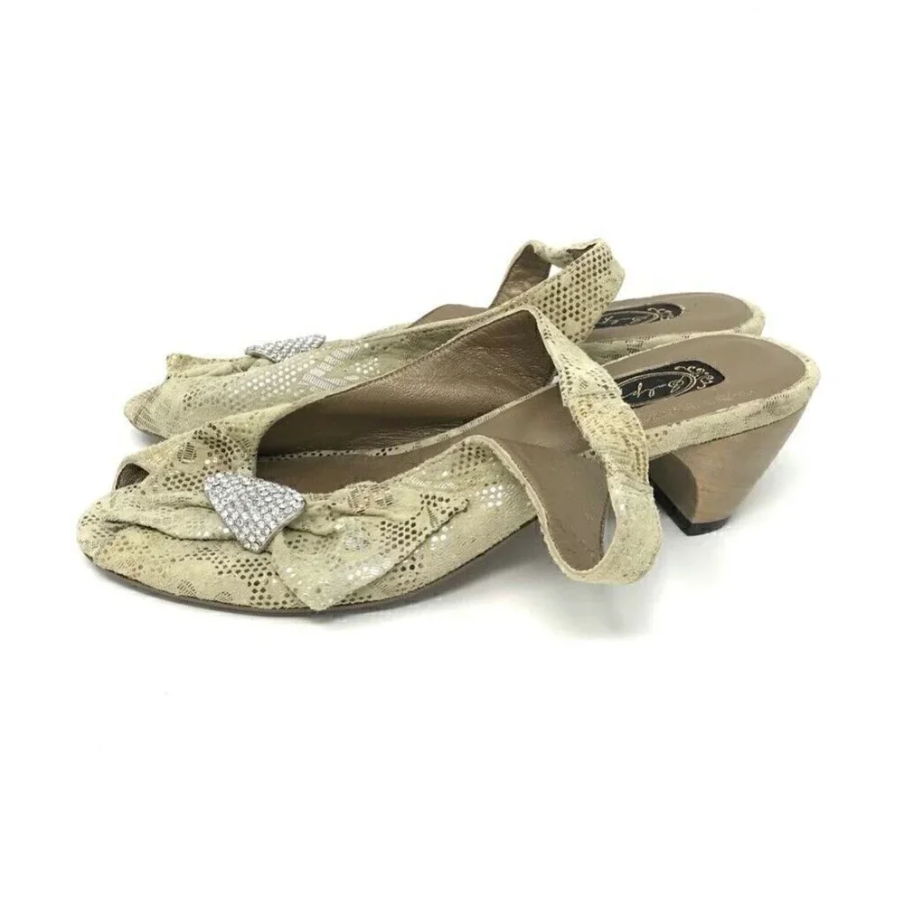 Salpy Womens Slingback Shoes Heels Beige Leather 6